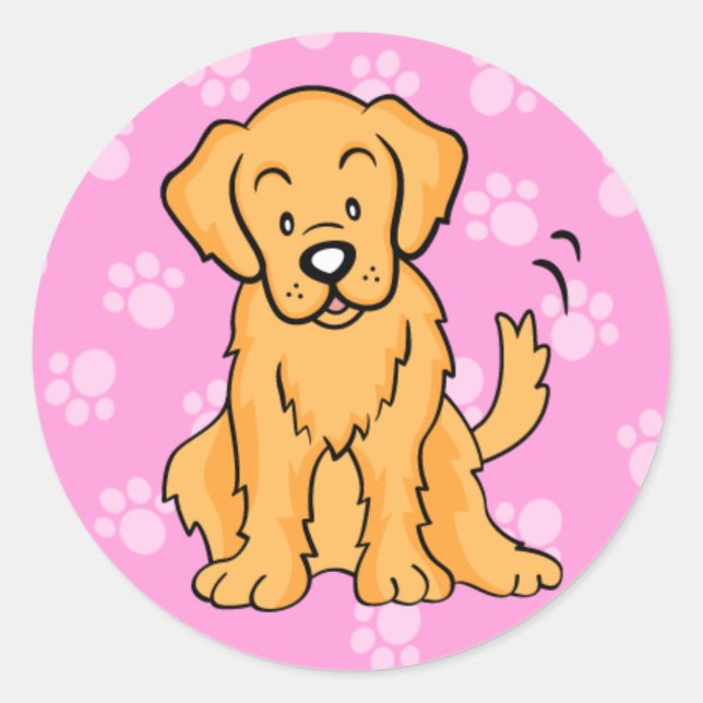 Sticker Rond Stick Golden Retriever Chien caricature mignon (Devant)