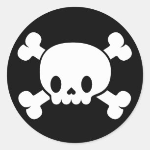 Sticker Rond Stick Halloween Cute Skull et Crossbones