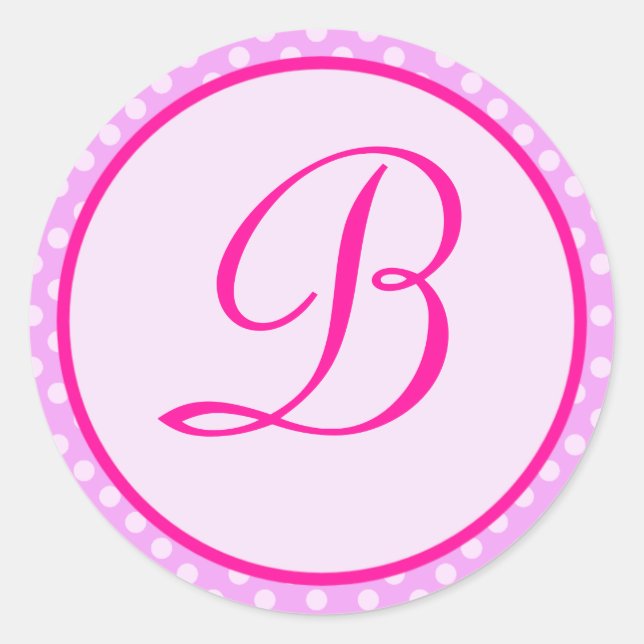 Sticker Rond Stick initial Pink Polka Point Monogram (Devant)