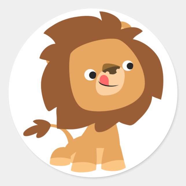 Sticker Rond Stick Lion Cartoon Cute Greedy (Devant)