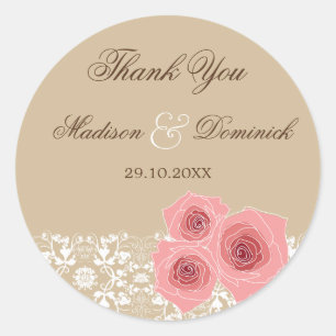 Sticker Rond Stick Mariage de dentelle en rose romantique Roses