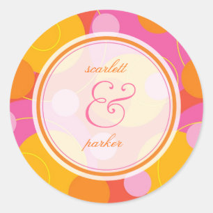 Sticker Rond Stick Mariage d'été rose orange mousseux points