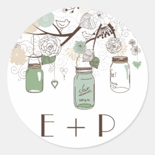 Sticker Rond Stick Mariage Monogram Mint Green Mason Jars