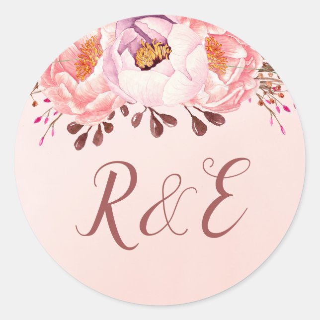 Sticker Rond Stick Mariage Monogramme en rubis rose pâle (Devant)
