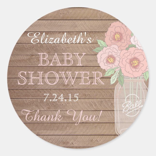 Sticker Rond Stick Mason Floral et Baby shower rose Bois (Devant)