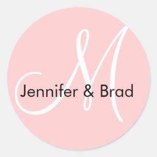 Sticker Rond Stick Monogramme rose pour mariée mariage