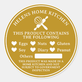 Sticker Rond Stick Mustard Yellow Food Allergy Alert Boulangeri