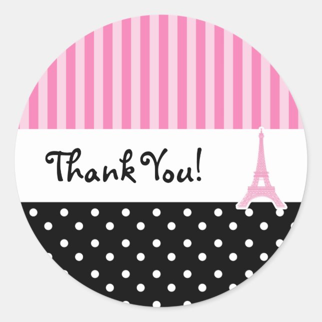 Sticker Rond Stick Paris Polka Dot & Pink Striped Party (Devant)