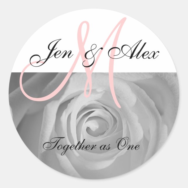 Sticker Rond Stick Phrase et Noms du Mariage Monogramme (Devant)