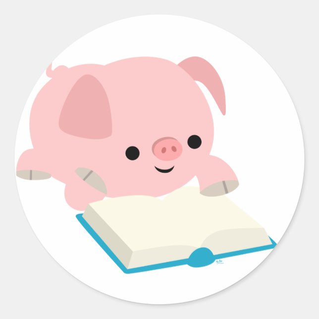 Sticker Rond Stick Piglet De Lecture De Carton Cute (Devant)