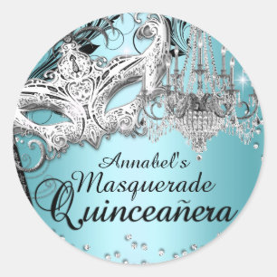 Sticker Rond Stick Quinceanera Mascarade de lustre bleu