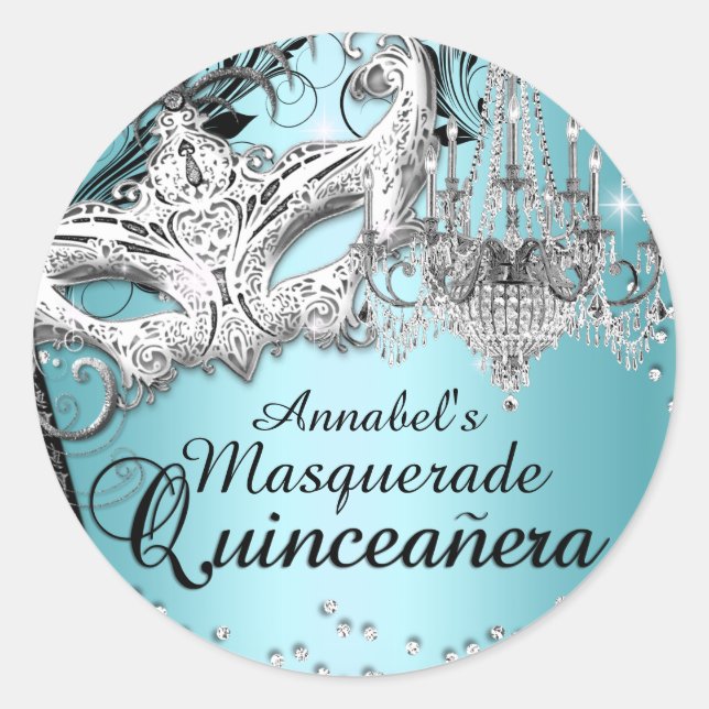 Sticker Rond Stick Quinceanera Mascarade de lustre bleu (Devant)