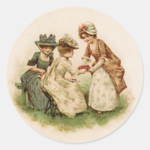 Sticker Rond Stick rond Antique au thé aux fraises