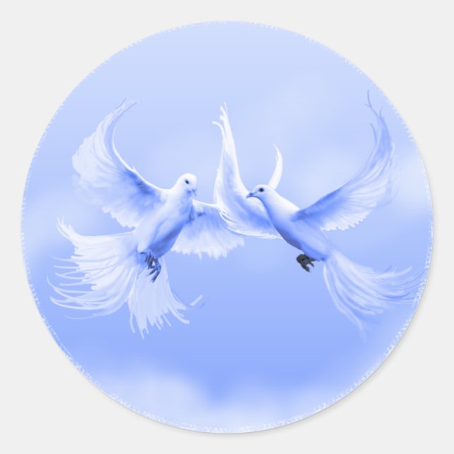 Sticker Rond Stick rond "Blue Willow Doves" ~ 3" (Devant)