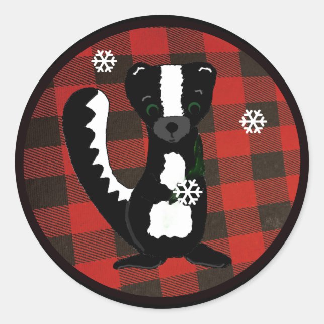 Sticker Rond Stick rond de la forêt de bison plaid Skunk Holida (Devant)