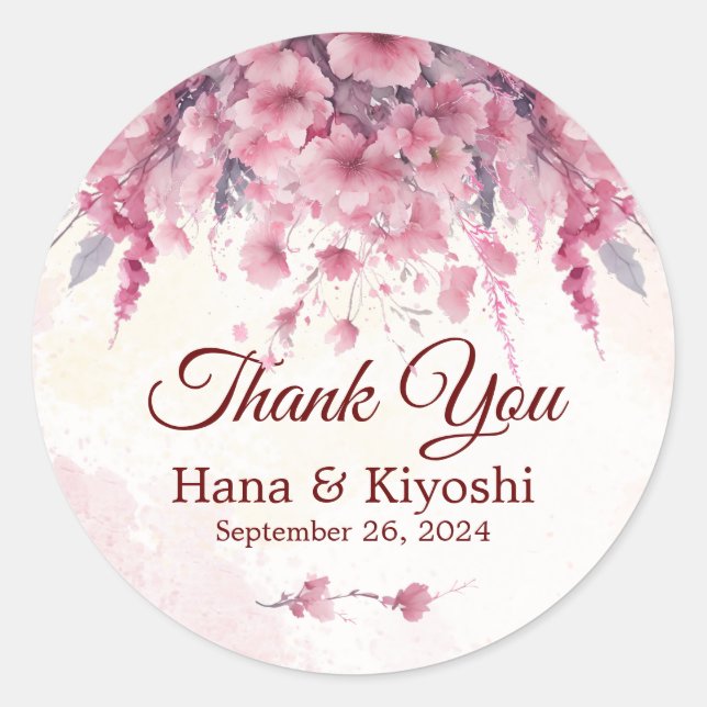 Sticker Rond Stick rond japonais romantique Cerise rose (Devant)