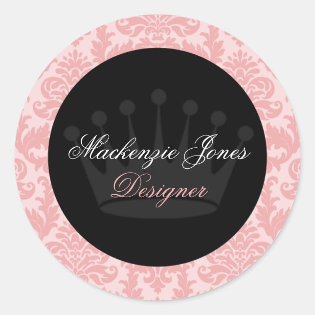 Sticker Rond Stick rond Mackenzie rose et noir Damask Chic (Devant)