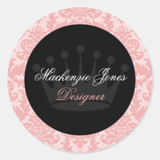 Sticker Rond Stick rond Mackenzie rose et noir Damask Chic