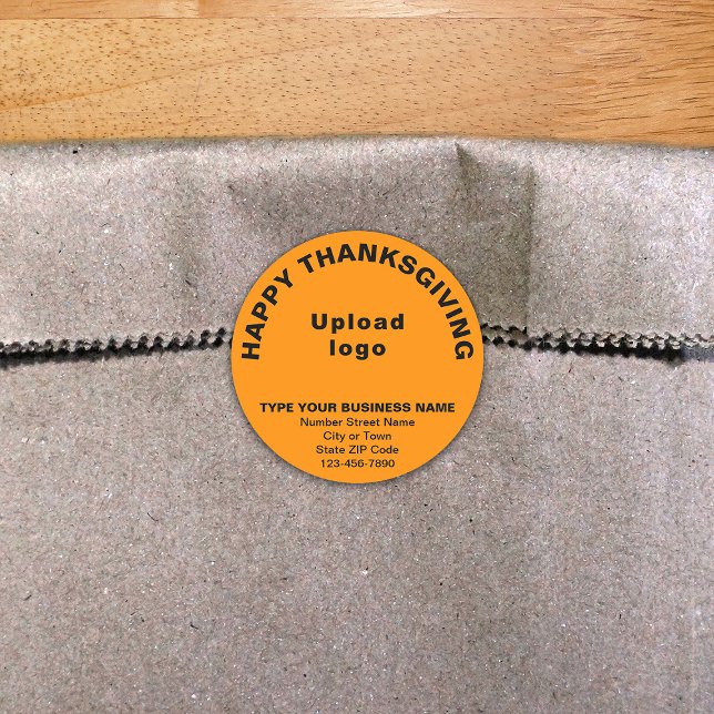 Sticker Rond Stick rond Orange Thanksgiving (Thanksgiving greeting with your business brand on orange color round shape sticker.)
