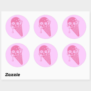Sticker Rond Stick rond rose crème glacée cône classique
