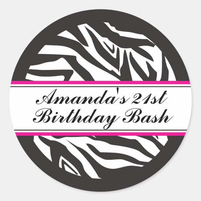 Sticker Rond Stick rond Zebra Print noir et rose chaud (Devant)
