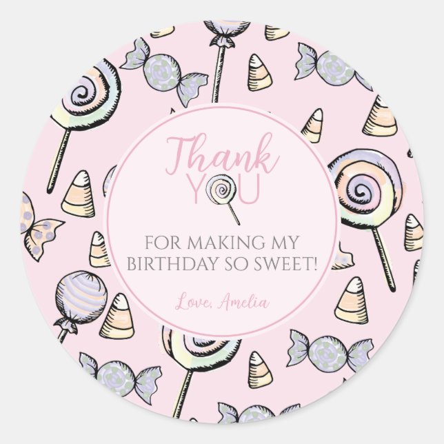 Sticker Rond Stick rose Candy premier anniversaire (Devant)