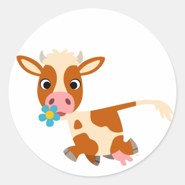Sticker Rond Stick Vache Trotting Cartoon (Devant)
