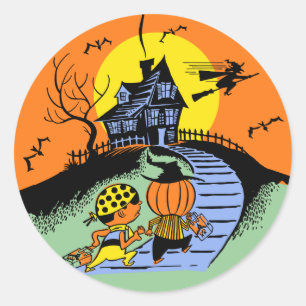Sticker Rond Stick vintage Halloween Ou Traiter Les Enfants