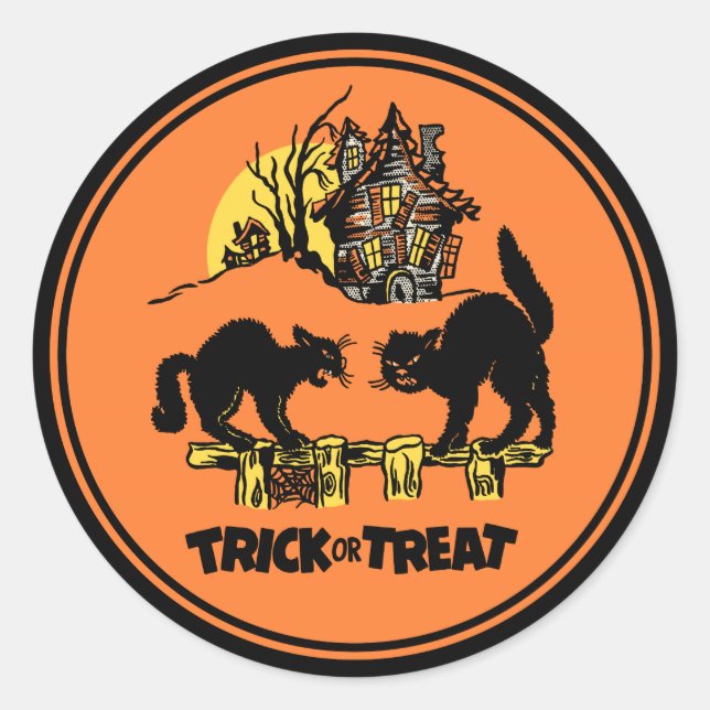 Sticker Rond Stick vintage Halloween Ou Treat (Devant)