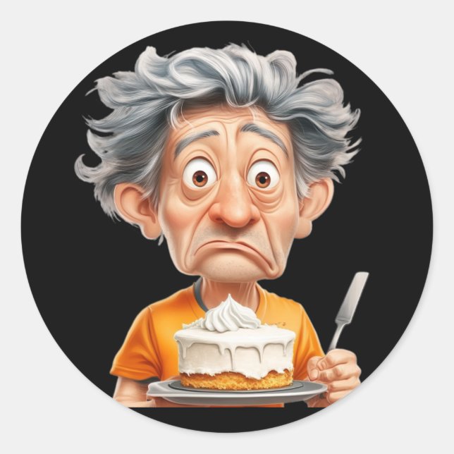 Sticker Rond Sticker. A man prepares a cake (Devant)