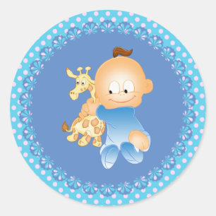Sticker Rond Sticker/Baby Boy avec Giraffe
