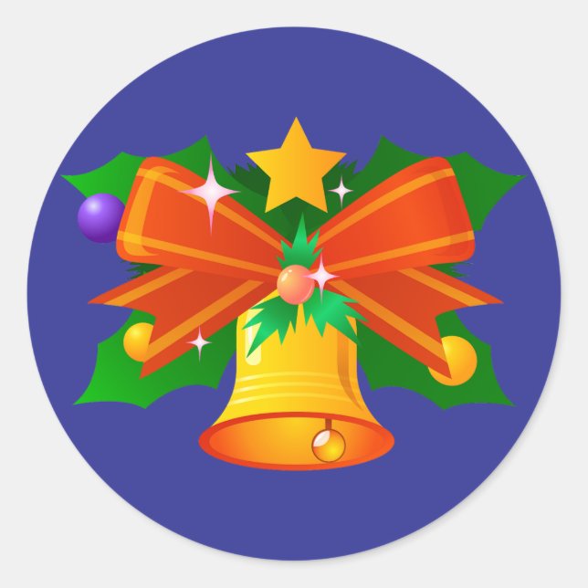 Sticker Rond Sticker-cloche de Noël avec Holly et Bow (Devant)