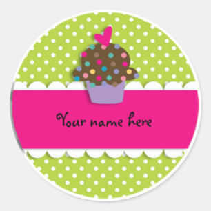 Sticker Rond Sticker/Cupcake et points