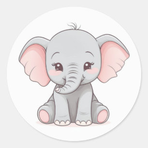Sticker Rond Sticker, Eléphant souriant bébé avec des joues bla