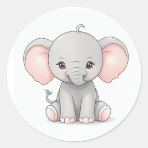 Sticker Rond Sticker, Eléphant souriant bébé avec des joues bla