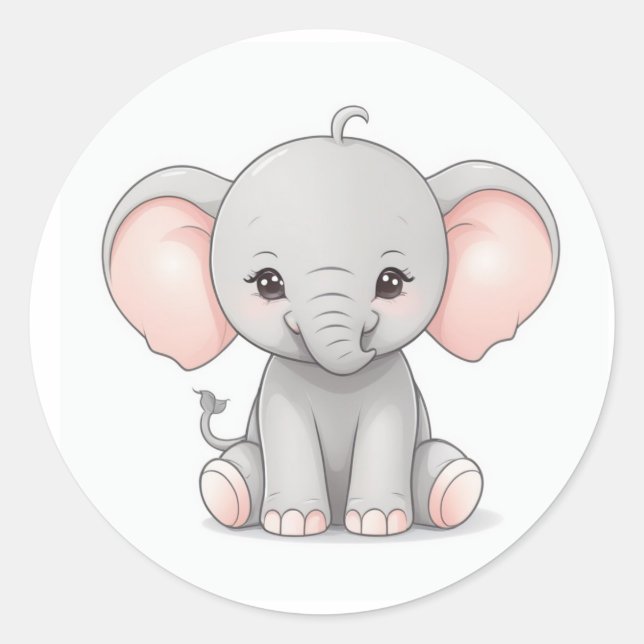 Sticker Rond Sticker, Eléphant souriant bébé avec des joues bla (Devant)