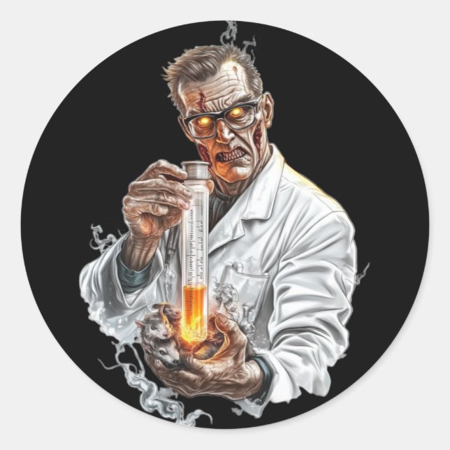 Sticker Rond Sticker. Halloween. The Mad Scientist (Devant)