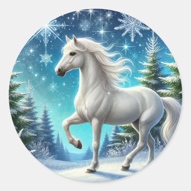 Sticker Rond "Sticker Majestic Snow Horse" (Devant)