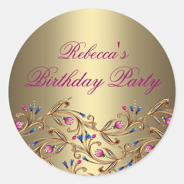 Sticker Rond Sticker/sceau de l'enveloppe de bijoux floraux or (Devant)