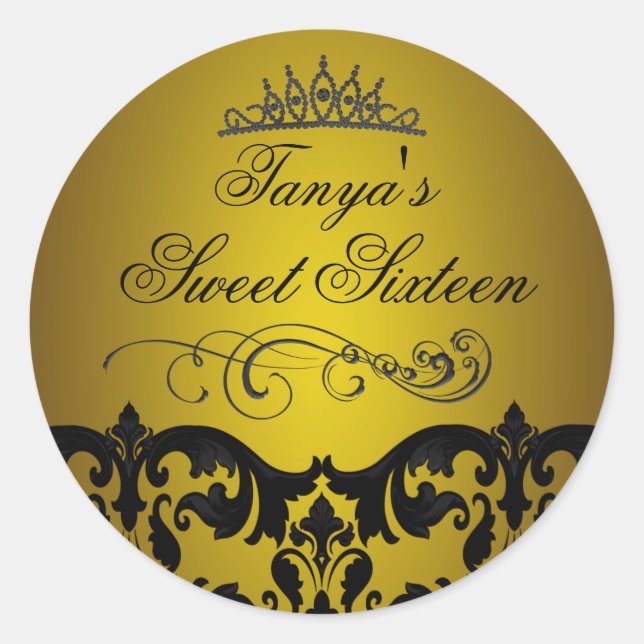 Sticker Rond Sticker/sceau d'enveloppe Gold Damask & Swirl Swee (Devant)