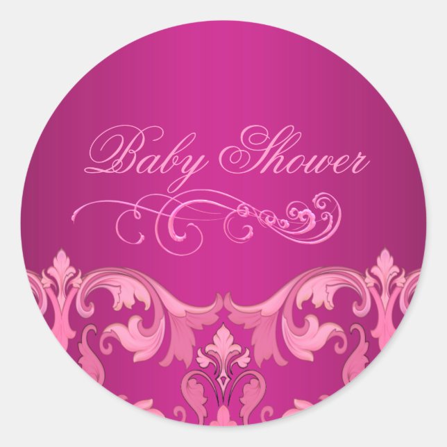 Sticker Rond Sticker/sceau pour Baby shower en Damas rose (Devant)