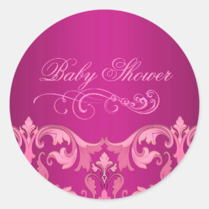 Sticker Rond Sticker/sceau pour Baby shower en Damas rose