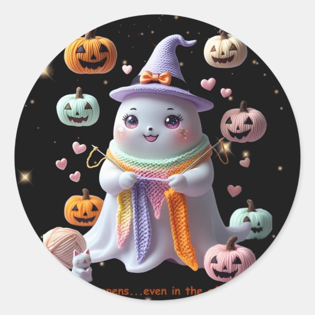 Sticker Rond *Sticker Tricot fantôme Kawaii - Gi d'Halloween mi (Devant)
