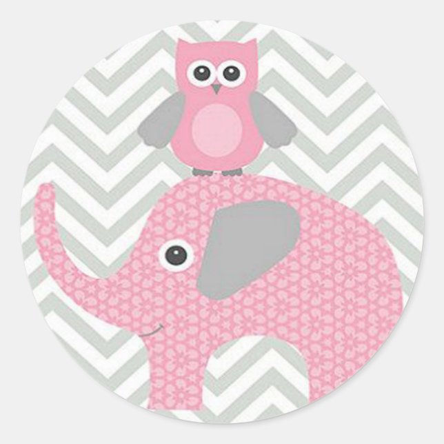 Sticker Rond Stickers/Chouette rose et éléphant (Devant)