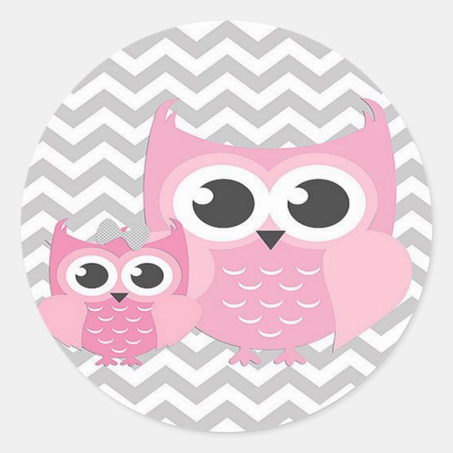 Sticker Rond Stickers/Chouettes roses avec Zags gris Zig (Devant)