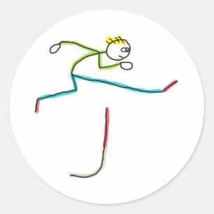 Sticker Rond Stickman en course de haies