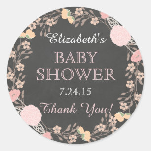 Sticker Rond Sticleur Baby shower de courroie florale Chalkboar