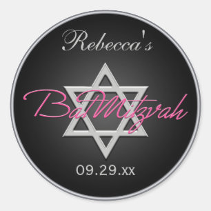 Sticker Rond Sticleur Bat mitzvah rond de 1,5 po noir, argent,