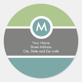 Sticker Rond Sticleur d'adresse de retour Monogramme - Vert/Gri