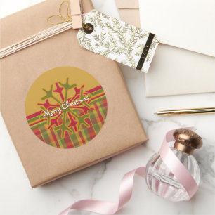 Sticker Rond Sticleur de Flocon de Neige Plaid & Stripes Rouge